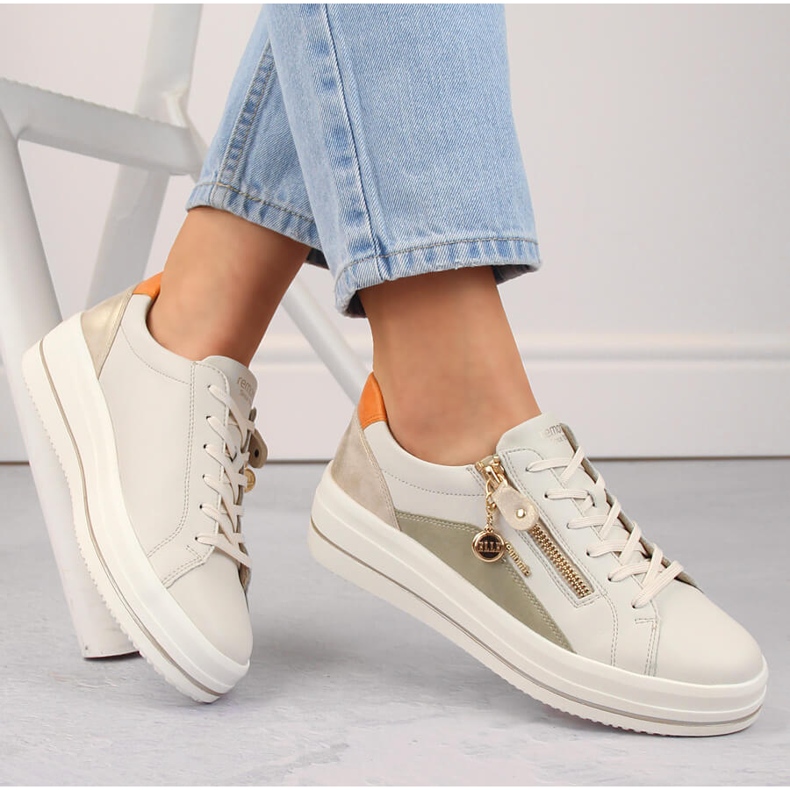 Bőr kényelmes női sportcipő, bézs Remonte D1C01-81