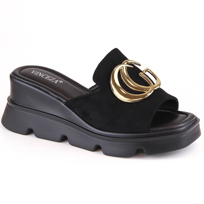 Női velúr ékpapucs, fekete, Vinceza 58295