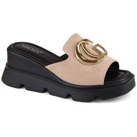 Bézs színű női velúr ékpapucs Vinceza 58295