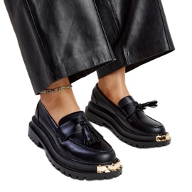 Fekete masszív mokaszinok arany betétekkel Tuga