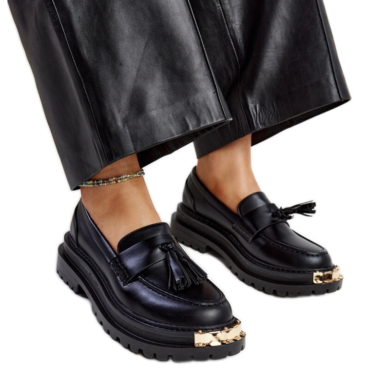 Fekete masszív mokaszinok arany betétekkel Tuga