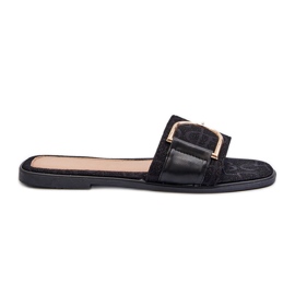 Fényes női papucsok díszített fekete felsővel Fényes női papucsok díszített fekete felsővel