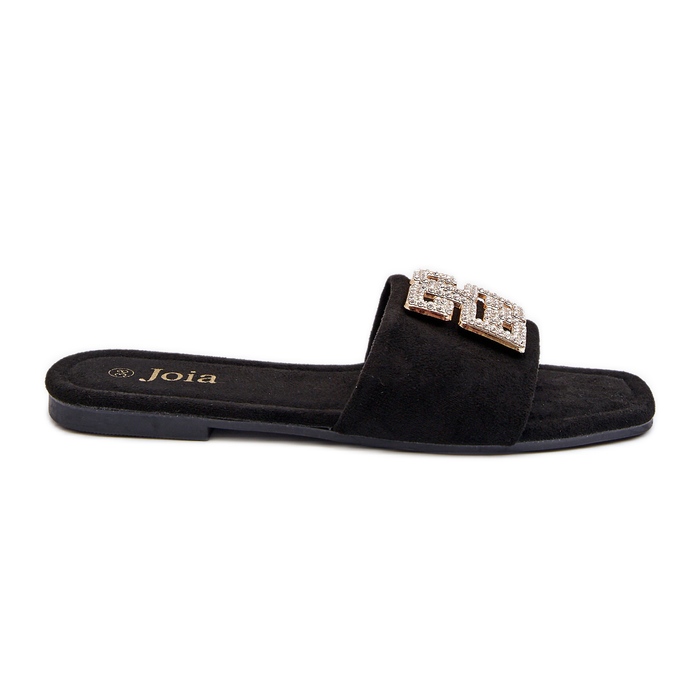 Női lapos sarkú papucsok díszítéssel, fekete szárú