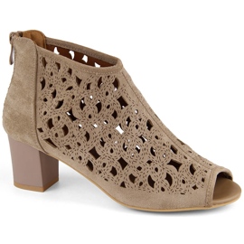 Női velúr áttört csizma nyitott orrral, világosbarna, Jezzi RMR1954-16