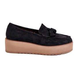 Női mokaszinok rojtokkal, fekete Mialani