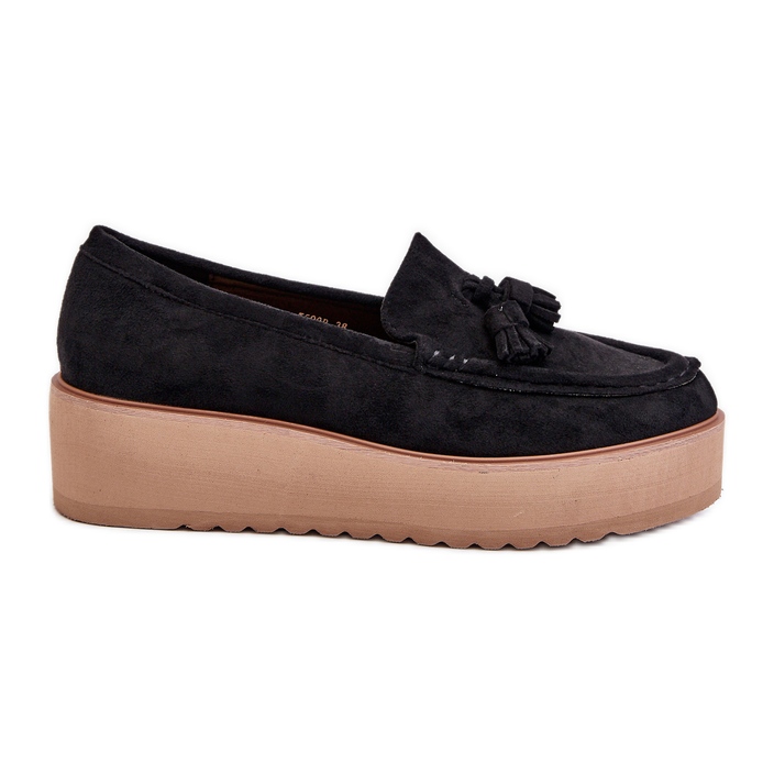 Női mokaszinok rojtokkal, fekete Mialani