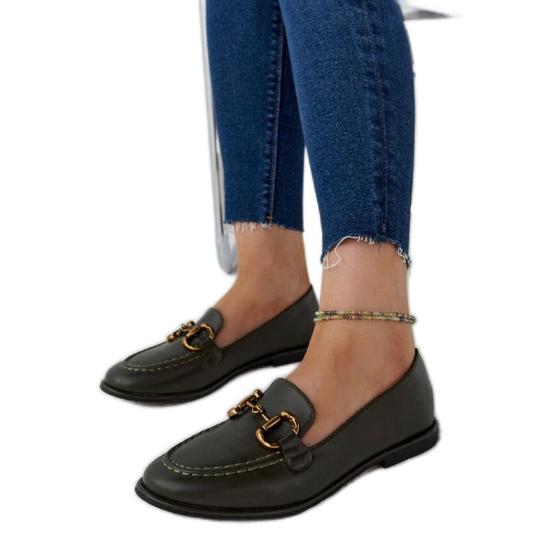 Sötétzöld mokaszinok Lemlem csattal