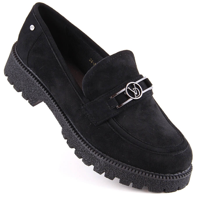 Velúr női cipő, fekete mokaszin Potocki YQ21047
