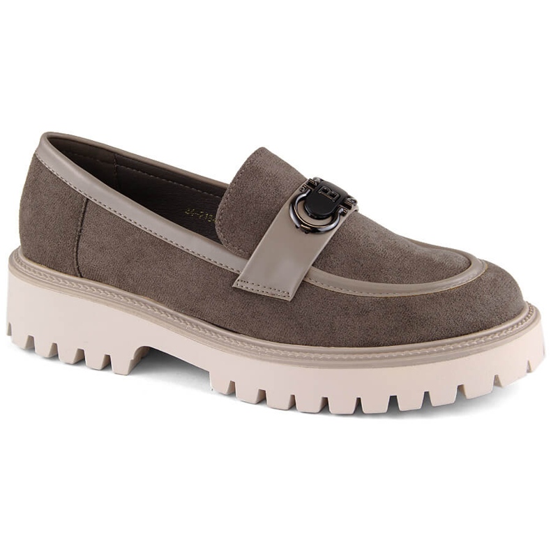 Velúr női cipő, mokaszin magas sarkú cipővel és platformmal, barna Potocki YQ21342