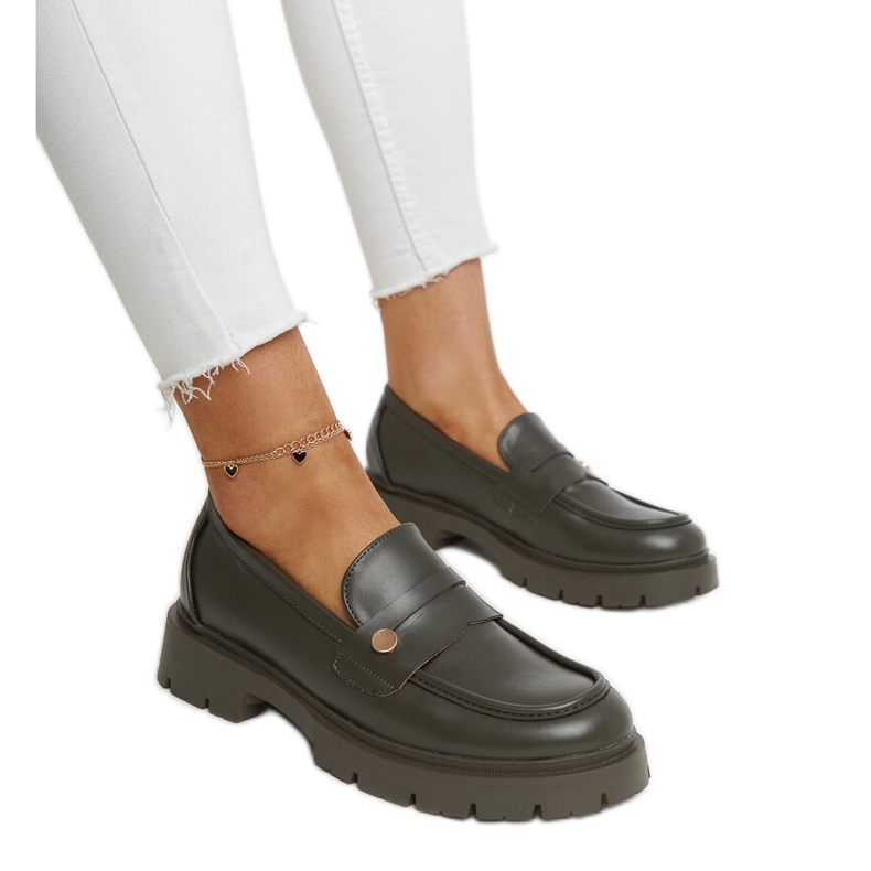 Sötétzöld Eco bőr mokaszinok Mladenka