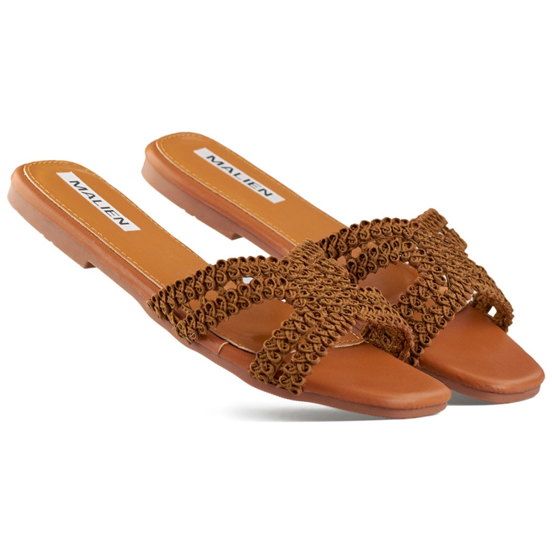 Csipkebarna női papucs, lapos talppal Csipkebarna női papucs, lapos talppal