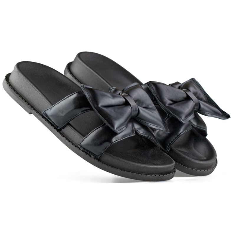 Fekete női papucs masnival, ökobőrből