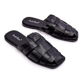 Női öko-bőr papucs fekete