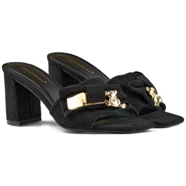 Fekete magas sarkú papucs masnival, mackós papucs Fekete magas sarkú papucs masnival, mackós papucs