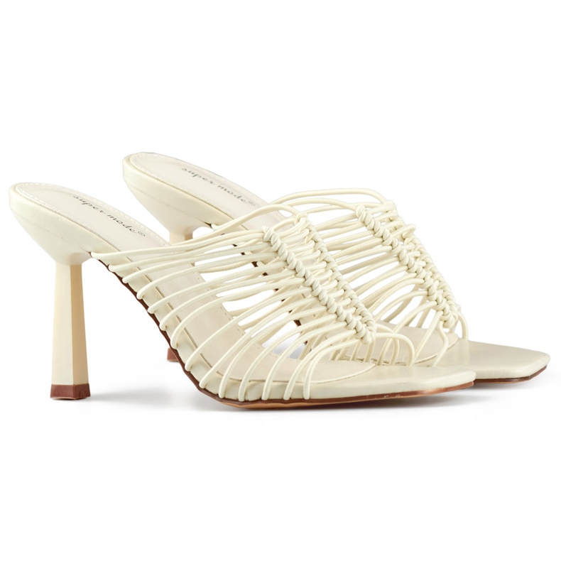 Magas sarkú papucs, elegáns, rugalmas női papucs magas sarkú, bézs