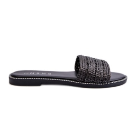 Fonott lapos sarkú női szandál, fekete radián Fonott lapos sarkú női szandál, fekete radián