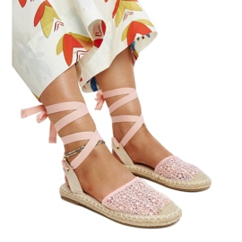 Teha rózsaszín csipke espadrillák nyitott sarokkal