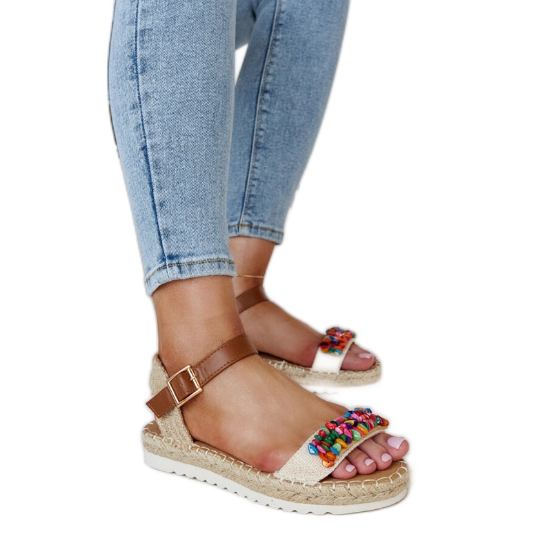 Bézs szandál színes Galatine kövekkel