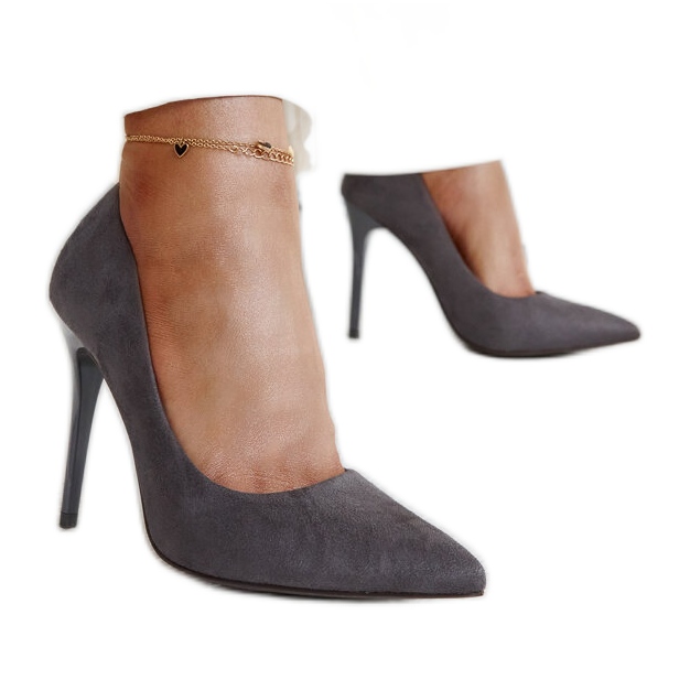 Sötétszürke magassarkú Amedie bőrbetéttel