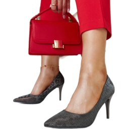 Szürke fényes magassarkú Manna bőr betéttel Szürke fényes magassarkú Manna bőr betéttel