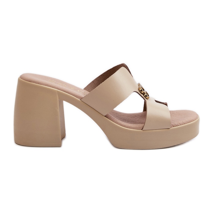 Zazoo 40419 női bőr papucs kivágásokkal és díszítéssel, bézs