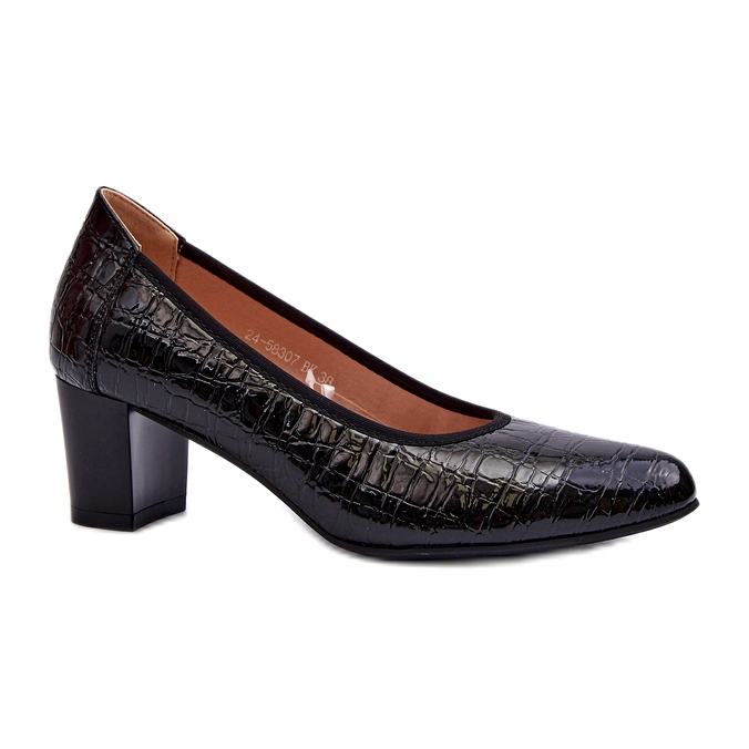 Vinceza Lakkbőr pumpák fekete dombornyomással