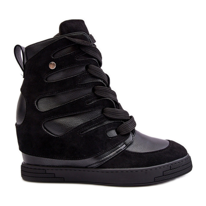 Bőr ék alakú bokacsizma, fekete Amria