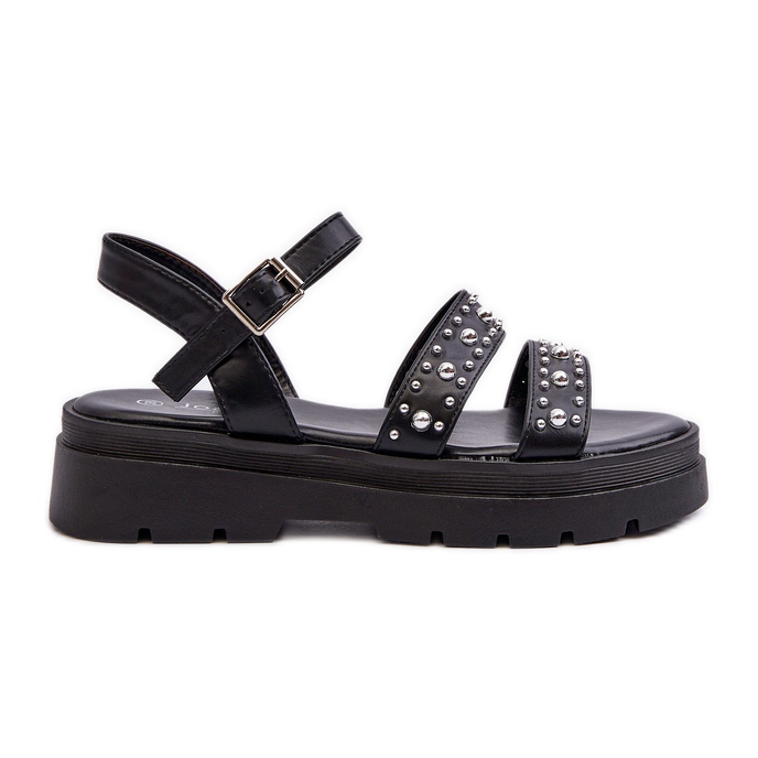 Női díszített szandál Eco bőr fekete Arcida