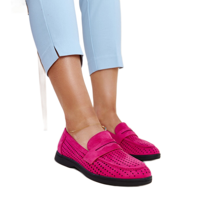 Vinceza sötét rózsaszín velúr mokaszinjai