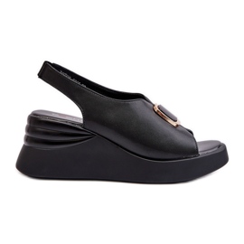 Bőr női ékszandál díszítéssel, fekete Salvania Bőr női ékszandál díszítéssel, fekete Salvania