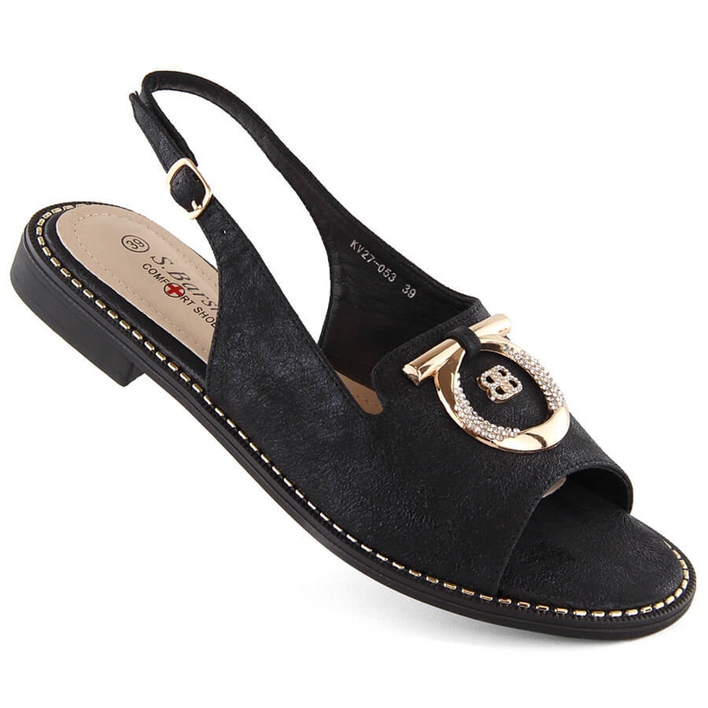 Kényelmes női szandál díszítéssel, fekete S.Barski 053