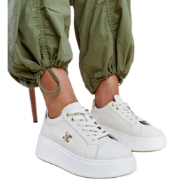 Világos bézs bőr tornacipő magas talppal, Melita