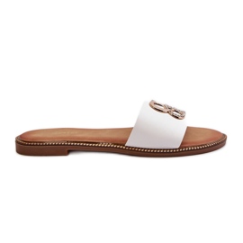Női flip-flop Eco bőr díszítéssel lapos sarkú cipőben, fehér Sadria