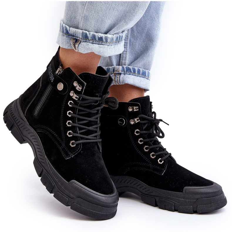 PS1 Jailina szigetelt velúr női trapper bokacsizma fekete