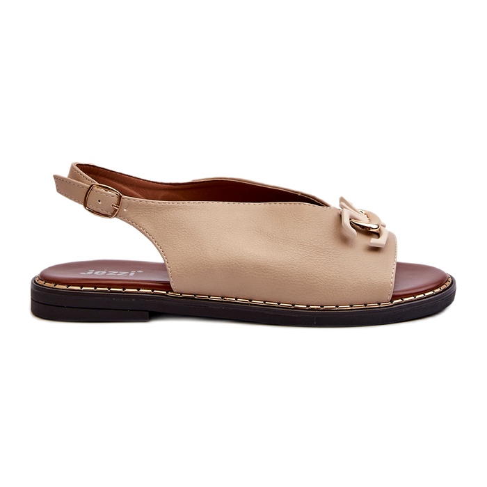 Női lapos sarkú szandál bézs jezzi díszítéssel