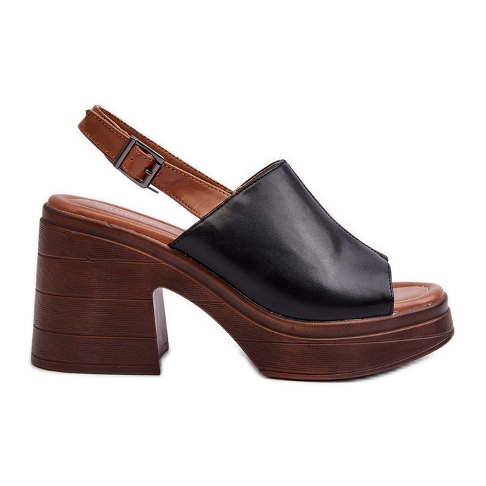 Vinceza Eco bőrből készült női szandál vaskos sarokkal és platformmal, Black Meeyah fekete