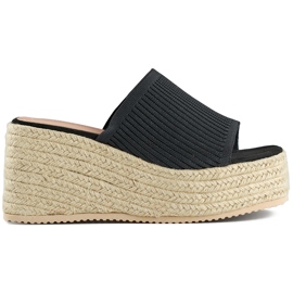 Fekete espadrille flip-flop magas ékkel
