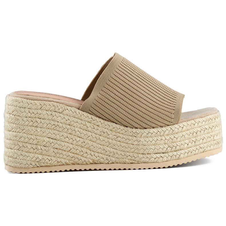 Bézs espadrille flip-flop magas ékkel