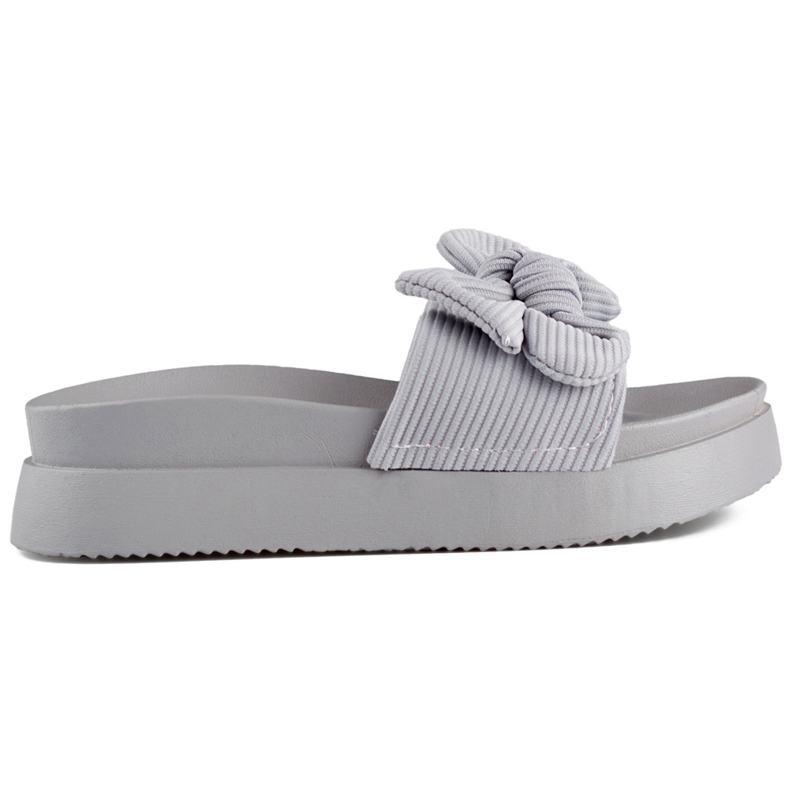 Szürke női papucs, vastag talpon masnival