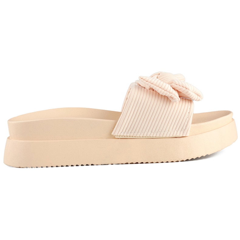 Bézs színű női papucs masnival, vastag talpon