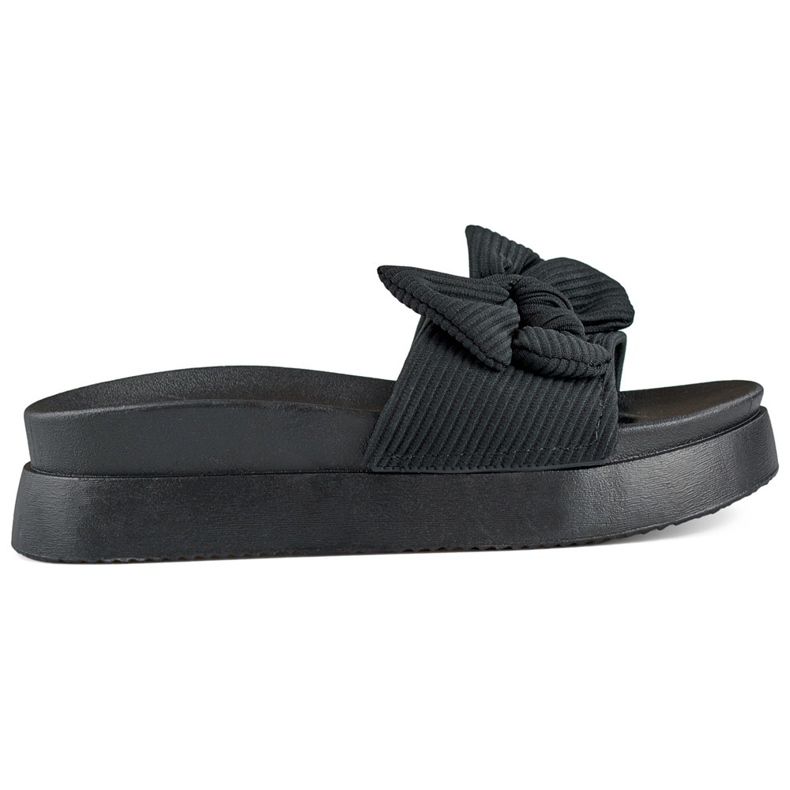 Fekete női papucs masnival, vastag talpon