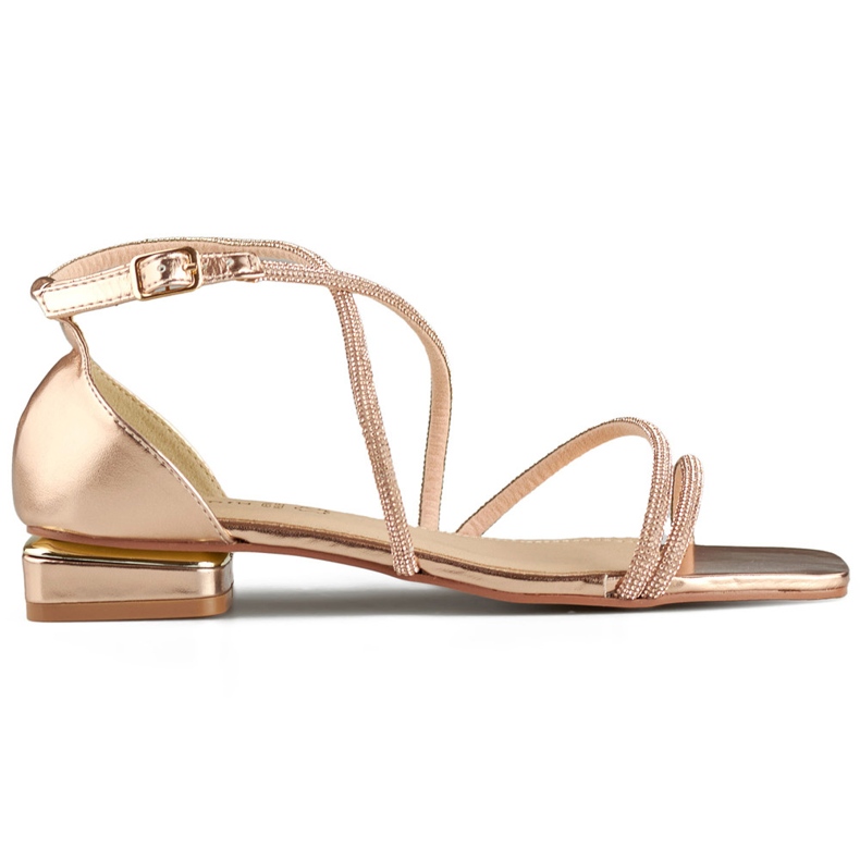 Elegáns női alacsony sarkú szandál cirkóniával rózsaszín