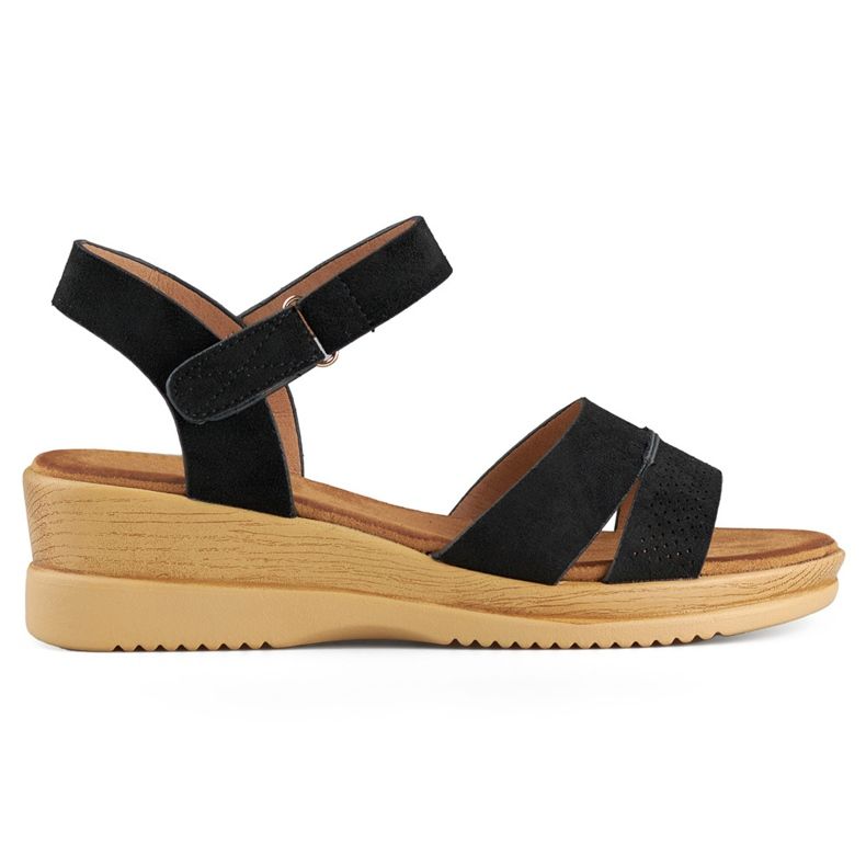 Fekete velúr ékszandál, kényelmes női szandál