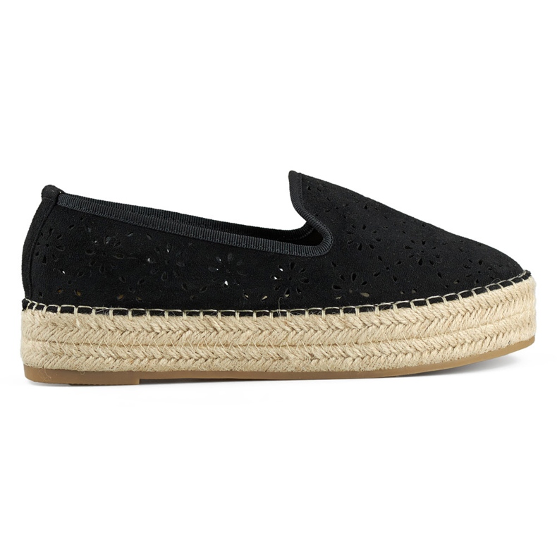 Fekete áttört női espadrillák vastag velúr talppal Fekete áttört női espadrillák vastag velúr talppal