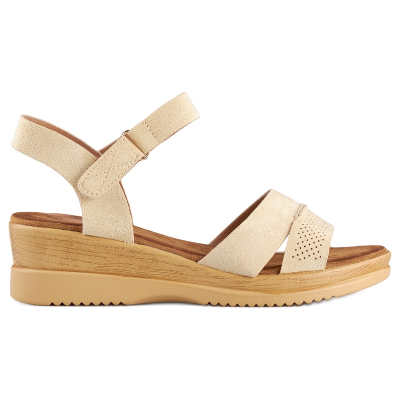 Bézs színű velúr ékszandál, kényelmes női szandál