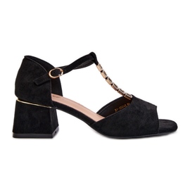 Vinceza Női szandál tömbsarokkal és dekoratív pánttal, Eco Suede, fekete Obivena
