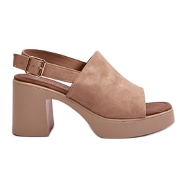 Vinceza Eco velúrból készült női szandál, magassarkúval és bézs vatle színű