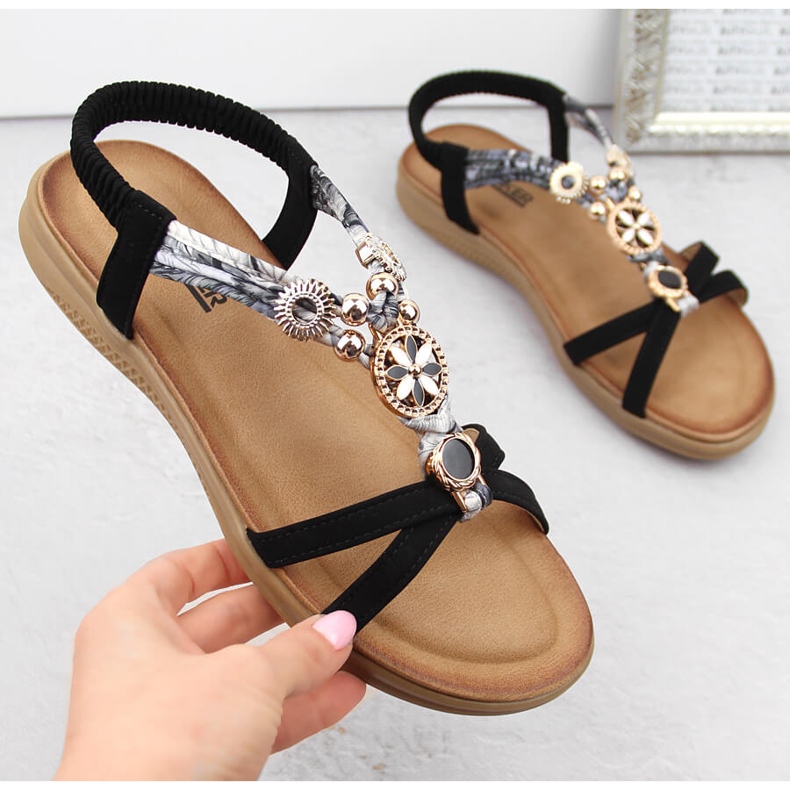 Női kényelmes lapos fekete szandál Artiker 54C1334