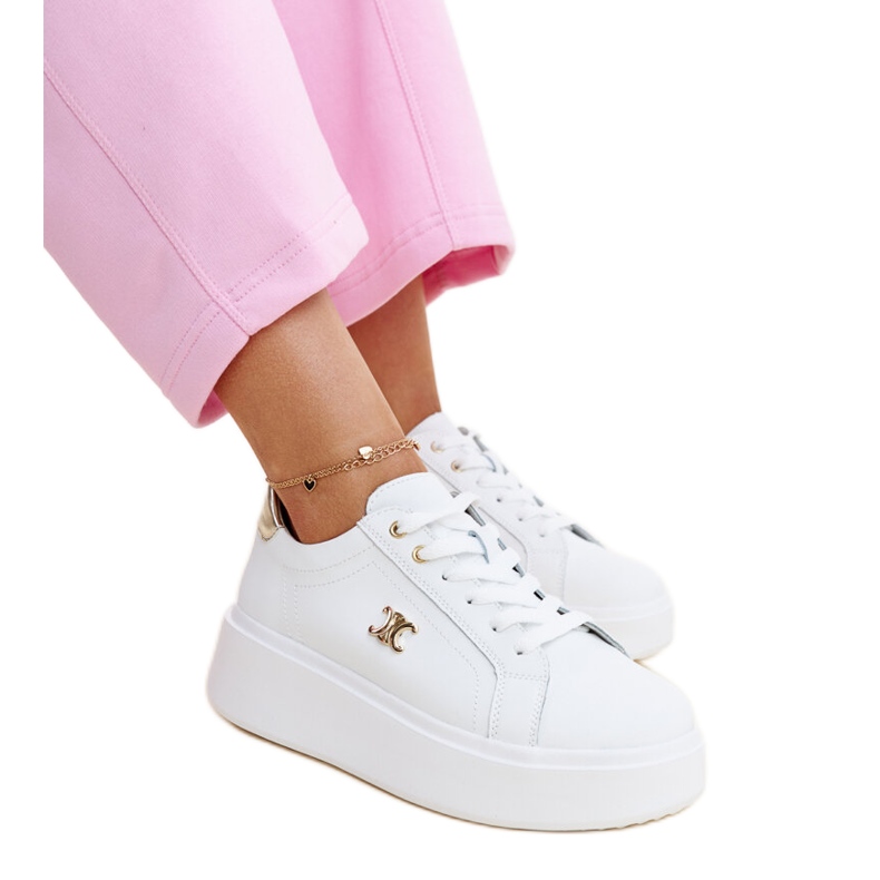 Fehér bőr tornacipő magas talppal, Melita