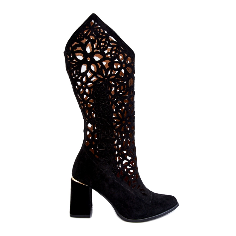 Lewski Shoes Velúr áttört csizma Leewski cipő 3234 fekete